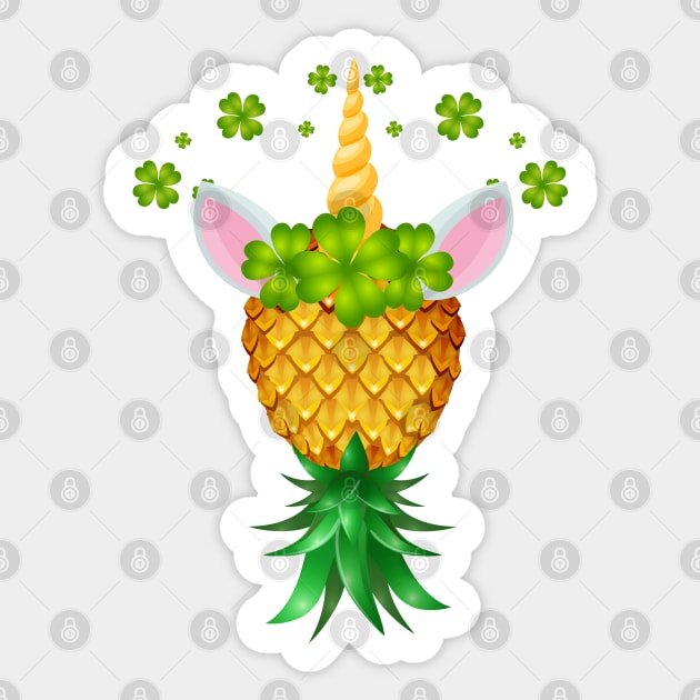 St. Patricks Day Unicorn Leprechaun Upside Down Pineapple Sticker by LemoBoy